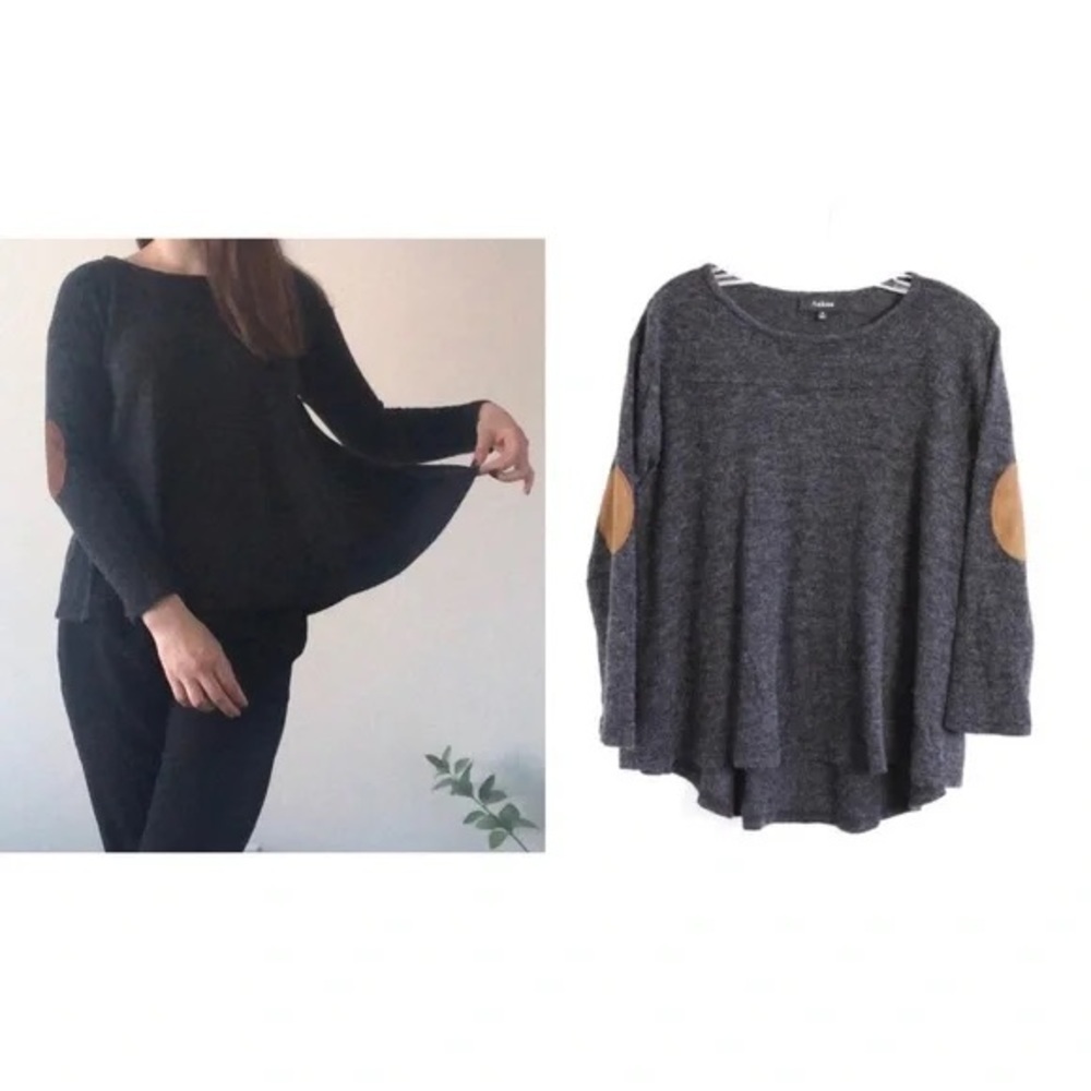 Aakaa dark gray knit sweater elbow patches loose fit S small cozy comfy warm top